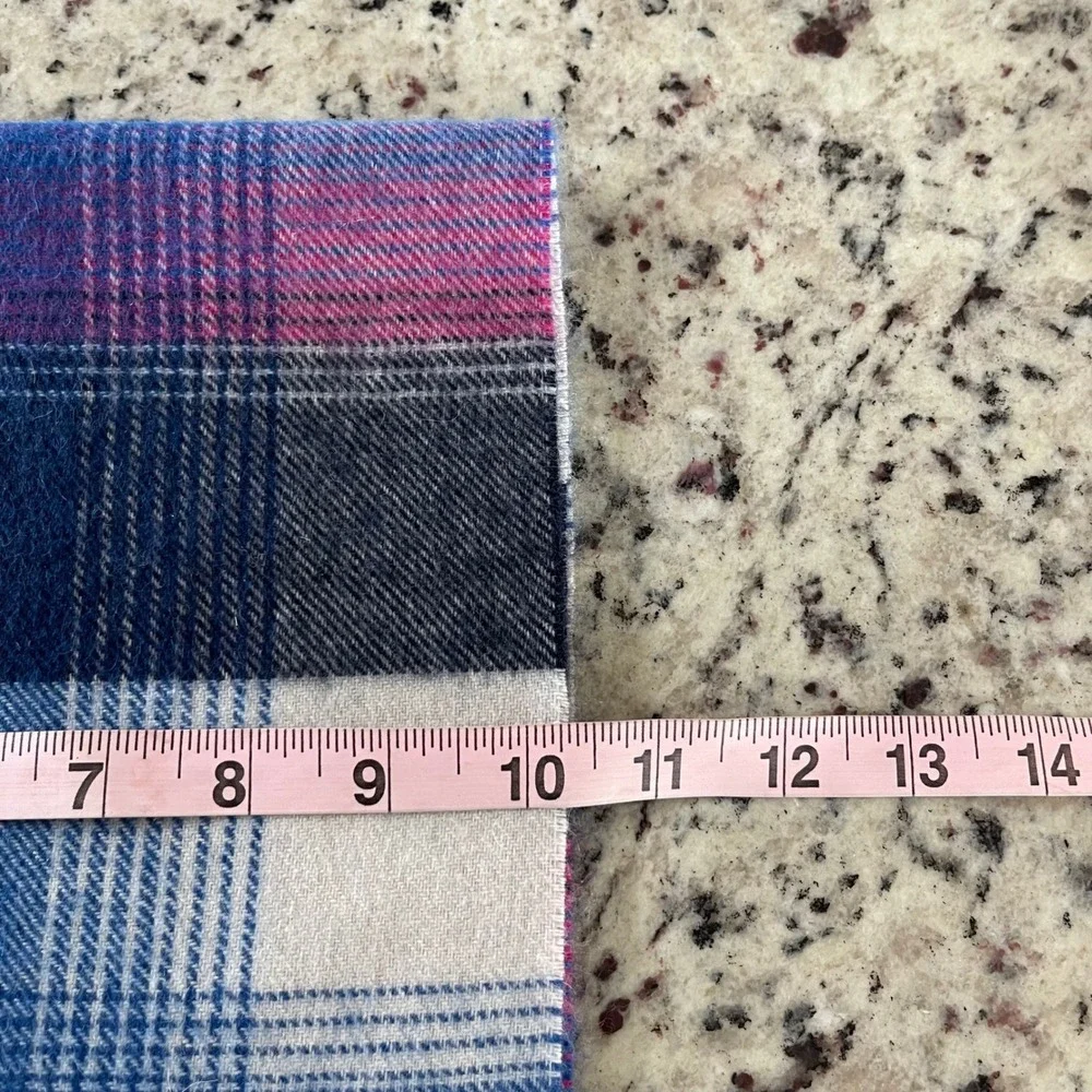 Charter Club Scarf Women OS Blue Pink Plaid Cashmere Luxury Fringe Winter Wrap